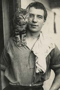 Pierce Blackborow with Mrs. Chippy (Ship’s cat on the 1914 Endurance expedition).