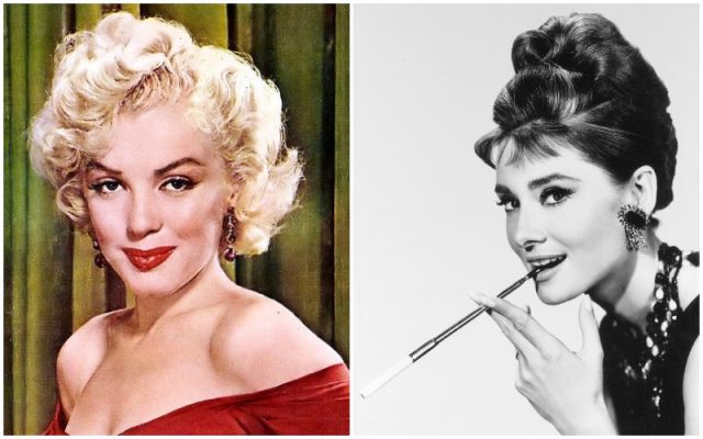 (L) Marilyn Monroe. (R) Audrey Hepburn as Holly Golightly in Breakfast at Tiffany’s