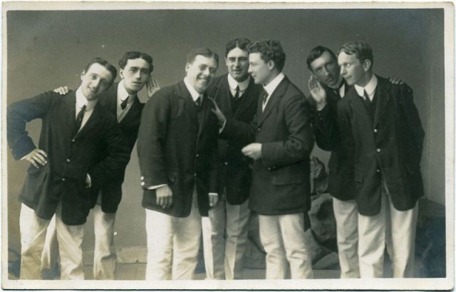 Postcard photo of a group of entertainers, the Jollity Boys, at Herne Bay, England.
