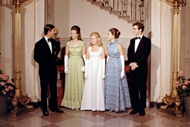 Prince Charles and Princess Anne with Tricia Nixon, Julie and David Eisenhower.