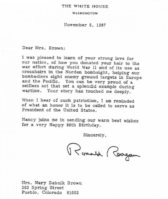 Letter from President Reagan, dated November 6, 1987.