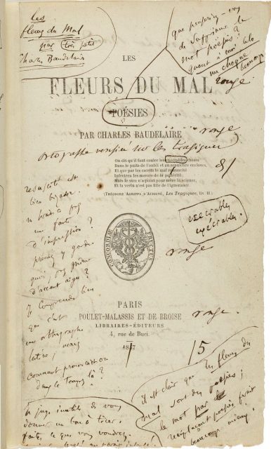 The first edition of Les Fleurs du mal with author’s notes.