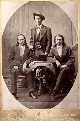 Hickok, Texas Jack Omohundro, and Buffalo Bill Cody as the “Scouts of the Plains” in 1873.