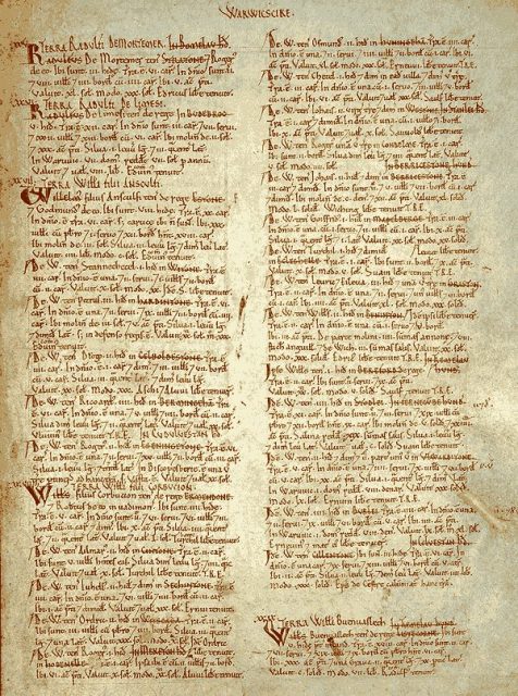 A page of Domesday Book for Warwickshire.