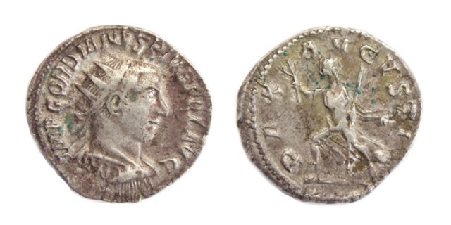 AR Antoninianus of Gordian III, struck Antioch 243-244 AD with Pax Augusta on the reverse. Photo by NumisAntica CC BY-SA 3.0 nl