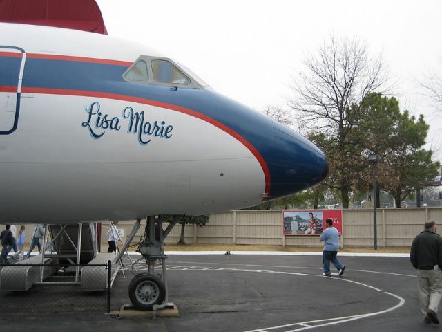 Elvis Presley’s plane, “Lisa Marie”, named after his daughter on display at Graceland. Photo byT.A.F.K.A.S. CC BY-SA 3.0