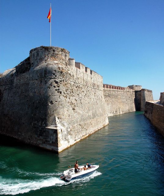The Royal Walls of Ceuta, built from 962 to the 18th century, and navigable moats. Photo by Jim Gordon CC BY 2.0