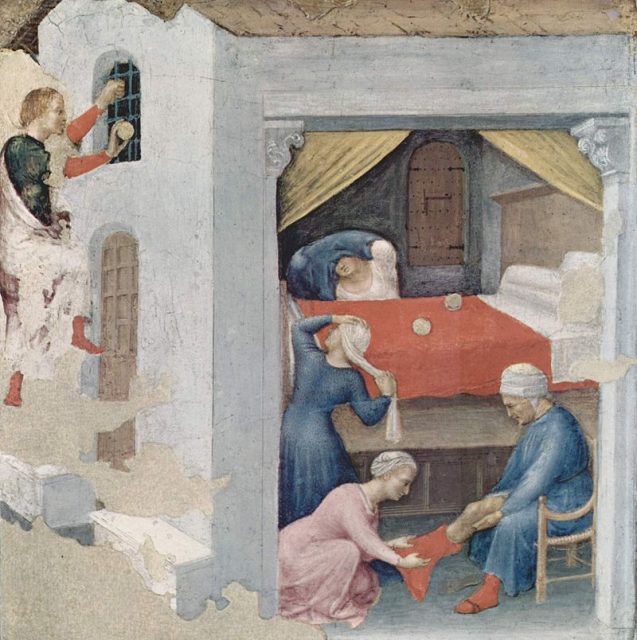 The dowry for the three virgins by Gentile da Fabriano (c. 1425), Pinacoteca Vaticana, Rome.