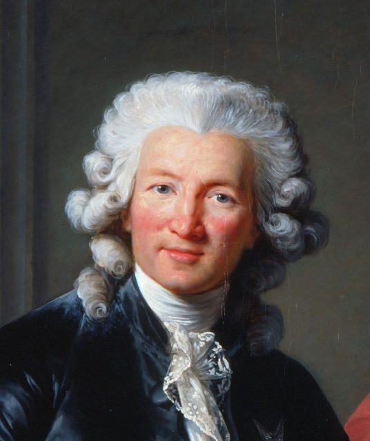 Charles-Alexandre de Calonne by Élisabeth-Louise Vigée-Le Brun (1784), London, Royal Collection. The Vicomte de Calonne is shown wearing a powdered wig; the powder that has fallen from the wig is visible on his shoulders.