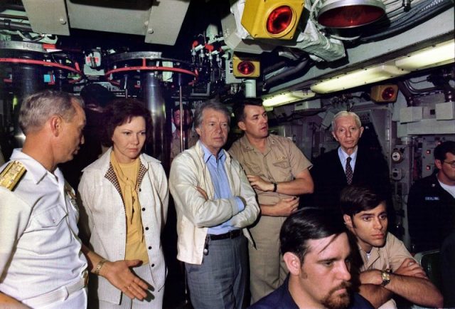 President Jimmy Carter and Admiral Hyman G. Rickover, USN (far right) aboard the submarine USS Los Angeles in 1977