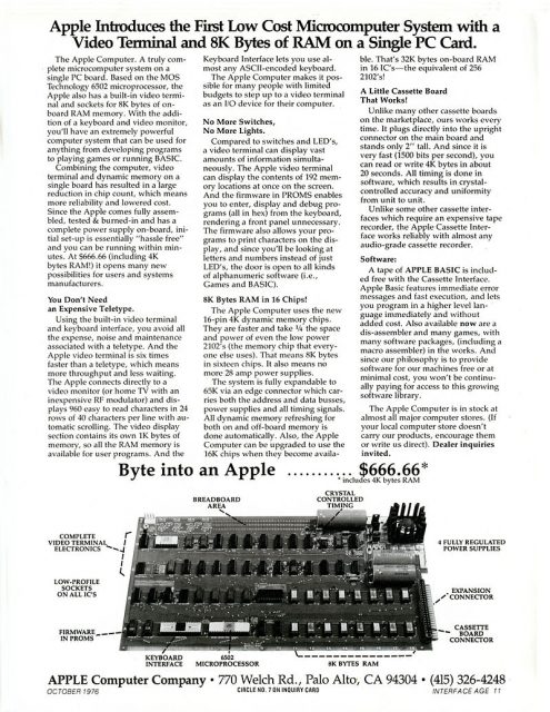 Introductory advertisement for the Apple I Computer.