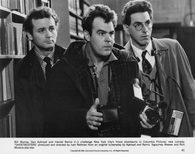 Left to right: Bill Murray, Dan Aykroyd and Harold Ramis (1944 – 2014) as paranormal investigators in Ivan Reitman’s 1984 comedy ‘Ghostbusters’. Photo by Columbia Pictures/Archive Photos/Getty Images