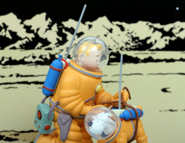 Vancouver, Canada – December 15, 2013: A statuette of the character Tintin against a lunar background. The model is created by Moulinsart.