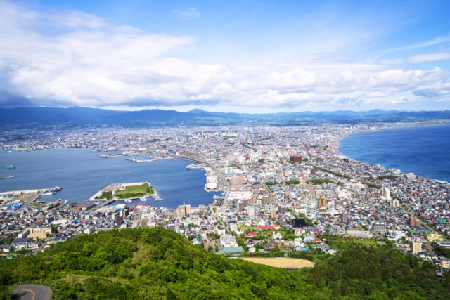 View of Hakkodate cityscape from Mount Hakodate, Hokkaido, Japan. This place is famous for its night view, one of the best in Japan.