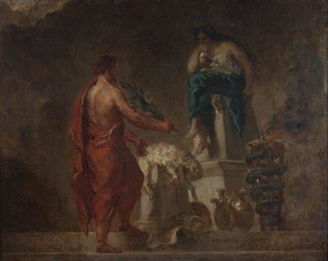 Lycurgus Consulting the Pythia as imagined by Eugène Delacroix.