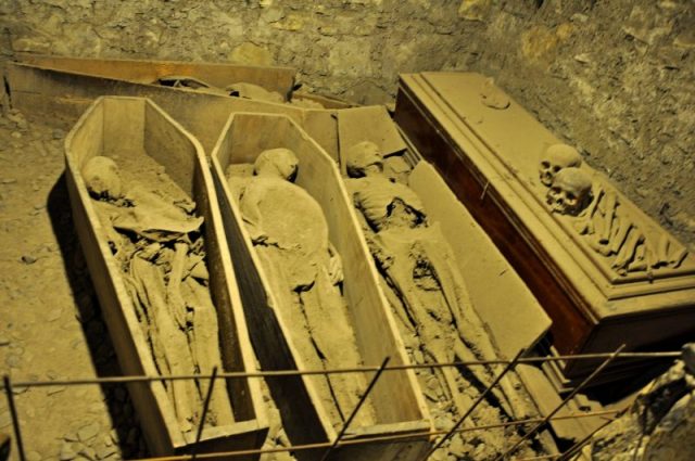 Mummies in St Michan’s Church crypt. Photo by Anosmia CC By 2.0