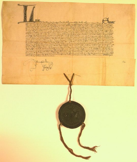 A charter of duke Louis I concerning the marriage of his son Charles with Isabella of Valois.