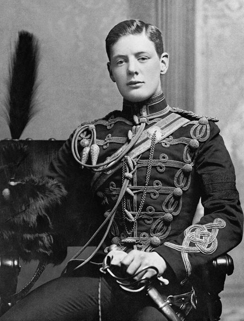 Churchill in the military dress uniform of the Fourth Queen’s Own Hussars at Aldershot in 1895