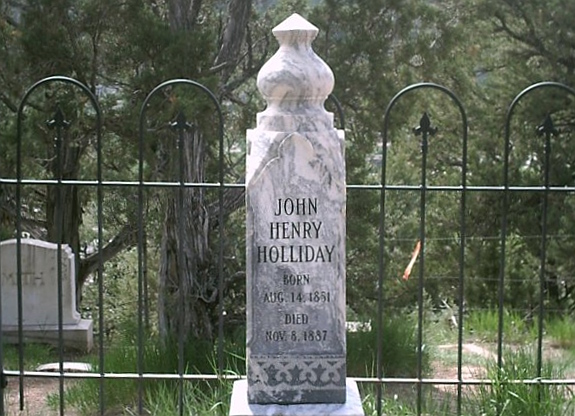 This is the current headstone for Doc Holliday. As the records of exactly where his body is located within the cemetery were lost, the City of Glenwood erected a headstone that turned out to have the wrong date on it. It was replaced with this more accurate monument.