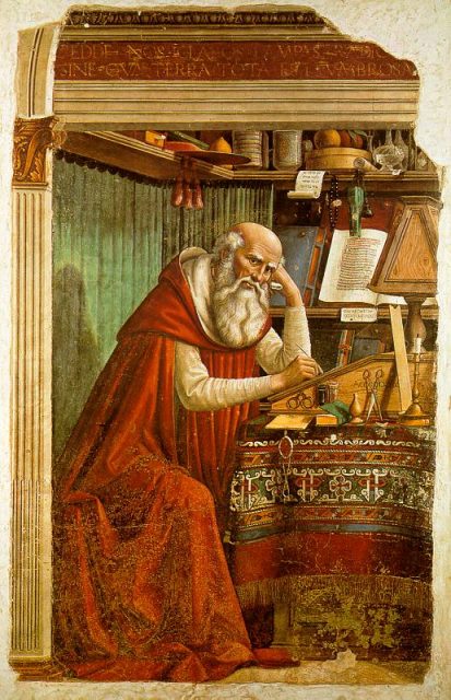 Saint Jerome in His Study, fresco by Domenico Ghirlandaio located in the church of Ognissanti, Florence.