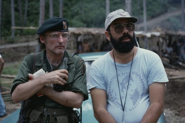 American actor Dennis Hopper with director Francis Ford Coppola on the set of the his movie Apocalypse Now, based on Joseph Conrad’s novel Heart of Darkness. Photo © Caterine Milinaire/Sygma via Getty Images