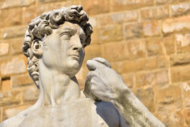 The statue of David by Michelangelo Bunarroti at Piazza della Signorria in Florence, Italy