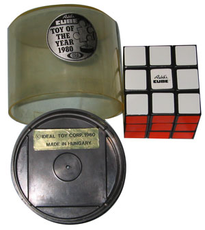 Packaging of Rubik’s Cube, Toy of the Year 1980 – Ideal Toy Corp., made in Hungary. Photo by Jpacarter CC BY-SA 3.0