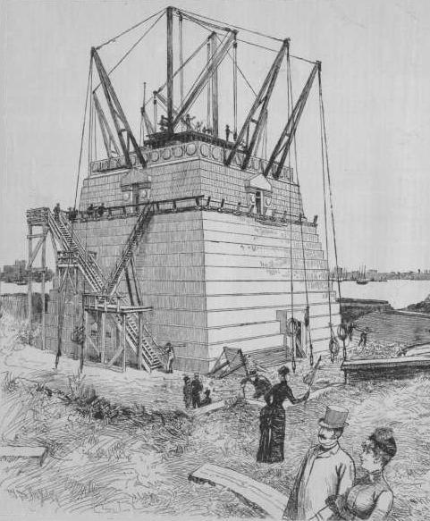 Richard Morris Hunt’s pedestal under construction in June 1885