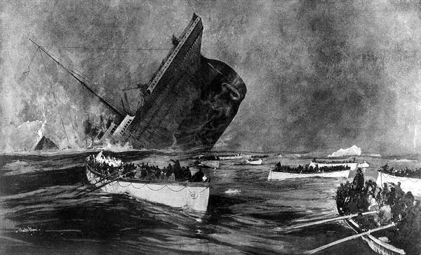 The Titanic’s final plunge. Note that Joughin was at the topmost part of the ship by this point.