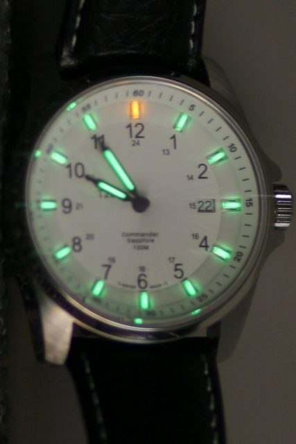 Watch face illuminated by tritium tubes. Photo by Autopilot CC BY 2.5