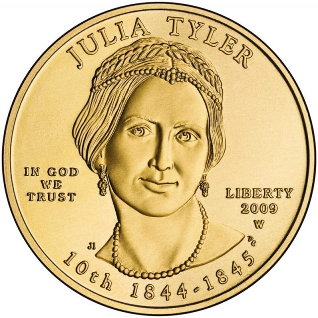 First Spouse Program gold coin for Julia Tyler. Obverse.