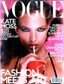 Kate Moss on the cover of the May 2000 UK edition of Vogue magazine, photographed by Sarah Morris.