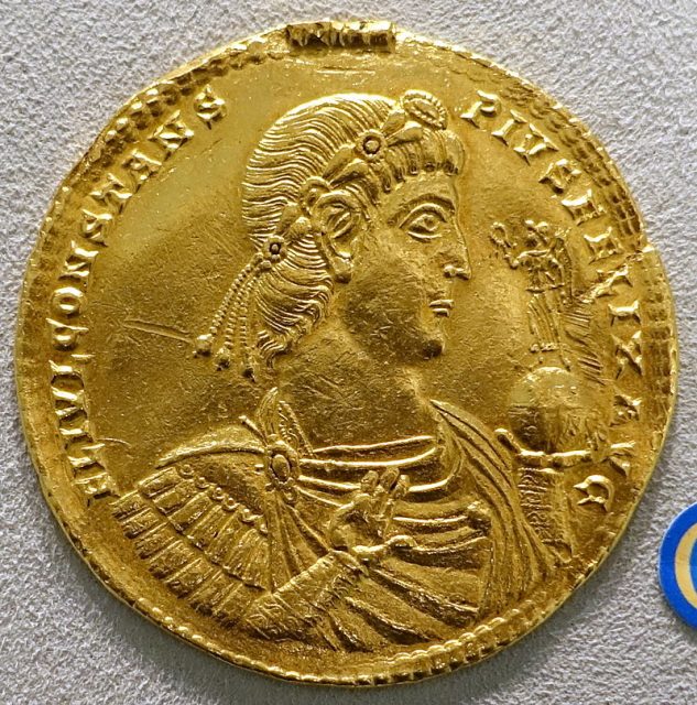 Gold medallion of Constans, equivalent to 9 solidi. Aquileia, 342 AD – Bode Museum