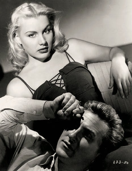 Barbara Payton & Lloyd Bridges in Trapped – publicity still (original image damaged, cropped and modified)