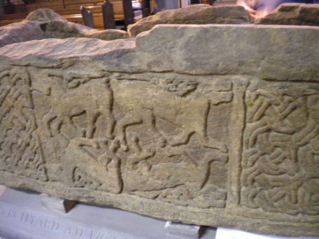 Carvings on the side of the Govan sarcophagus