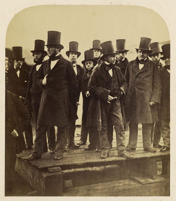 Isambard Kingdom Brunel and others observing the SS Great Eastern launch attempt, November 1857.