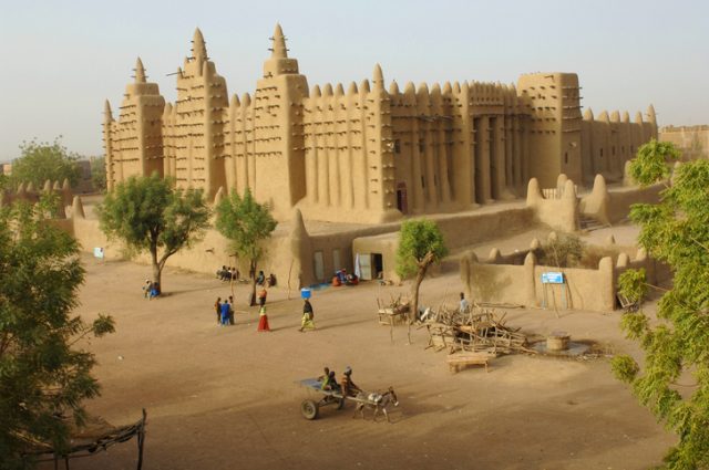 The Great Mosque at Djenne in Mali – near Timbuktu. It is the largest mud building in the world