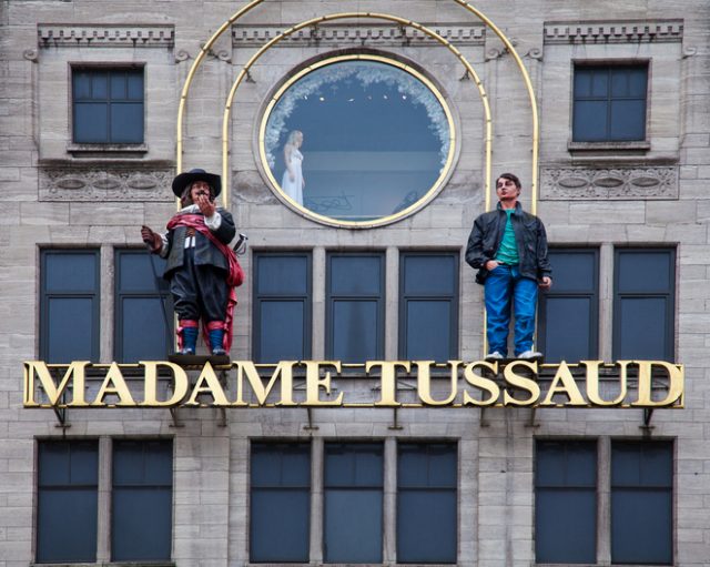 House front of Madame Tussauds wax museum in Amsterdam the Netherlands. Madame Tussauds wax museums have branches in various major cities around the world and is a tourist attraction, displaying famous figures, film stars and others.