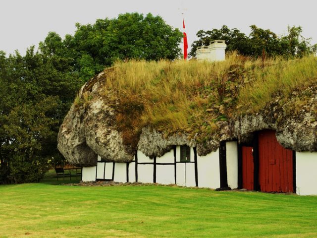 Typical seaweed house on Laesoe (DK, Laesoe). Seaweed houses are declared as one of North Jutland’s seven wonders.