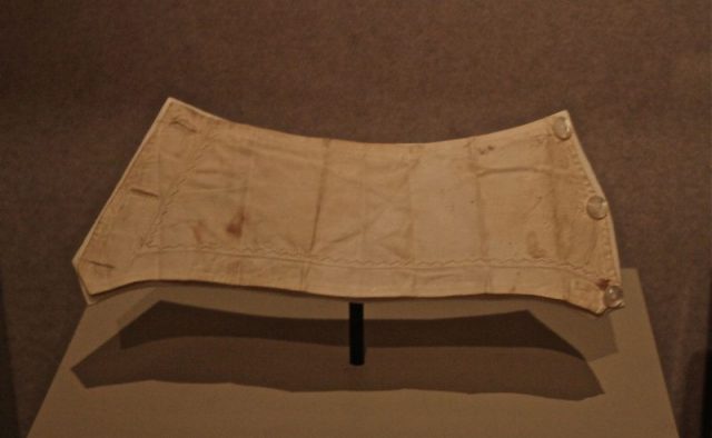 The blood-stained sleeve cuff belonging to Keene on display at the National Museum of American History in Washington, D.C.