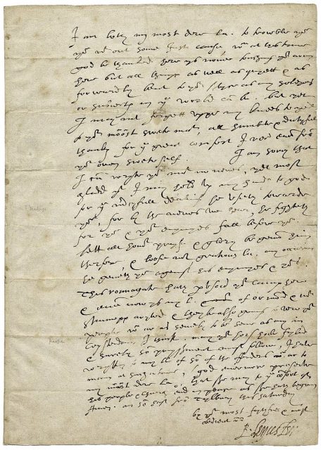 A letter from Leicester to Elizabeth I, written at the Armada camp and signed with his nickname, “Eyes”