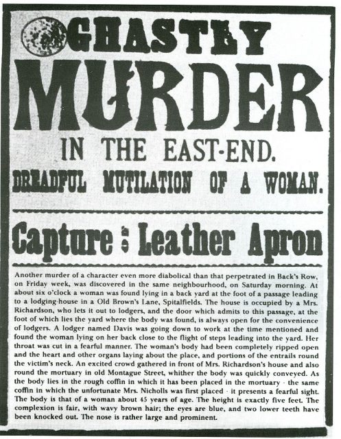Newspaper broadsheet referring to the Whitechapel murderer as Leather Apron, September 1888