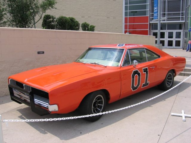 The ‘General Lee’ on public display, one of several Dodge Charger automobiles used in the filming of the American television series, ‘The Dukes of Hazzard’, 1979-1985. Photo by Schmendrick CC BY-SA 3.0
