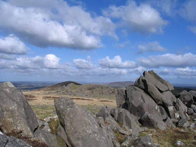 View from Carn Menyn eastwards towards Foel Drygarn (centre-left) and Y Frenni (centre-right) in the distance. Photo by Tony Holkham CC BY SA 3.0