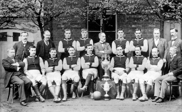 The Aston Villa team in 1897, after winning both the FA Cup and the Football League