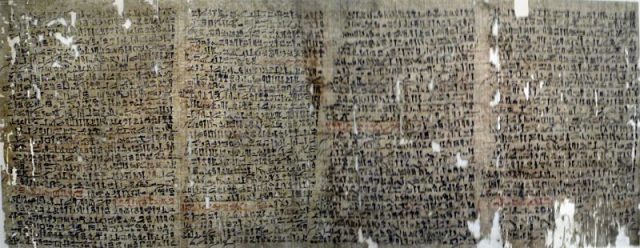 The Westcar Papyrus, dating to c. 1600 BC, contains an example of one of the earliest surviving jokes. Photo by Keith Schengili-Roberts CC BY SA 3.0