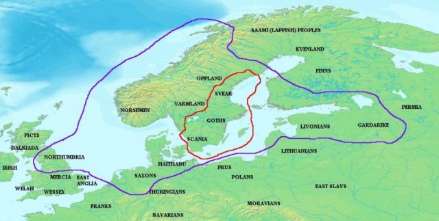 The kingdom of Ivar (outlined in red) and the territories paying him tribute (outlined in purple). Photo by Electionworld CC BY SA 3.0