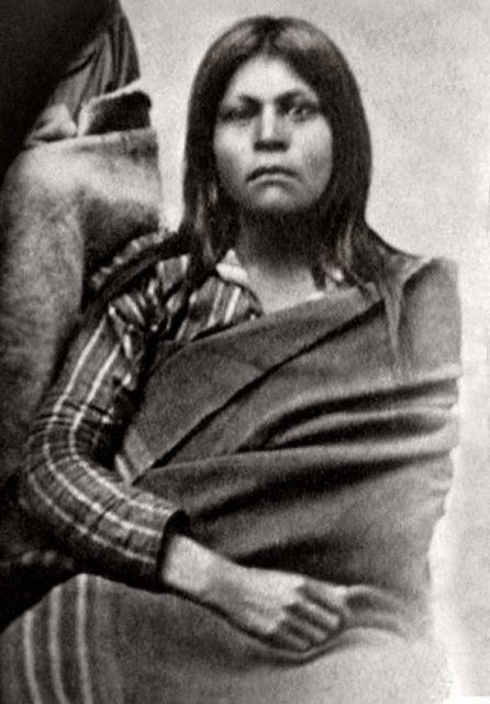 A photograph of a Native American woman, believed to be the last surviving member of her tribe, the Nicoleño.