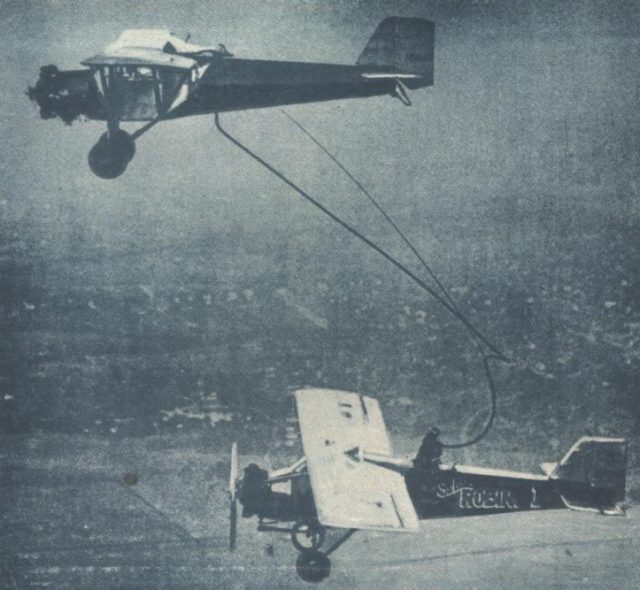 A Curtiss Robin aircraft, “St. Louis” (right), during a record endurance flight 13-30 July 1929, at St. Louis, Missouri