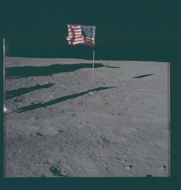American flag on the Moon. Photo by Project Apollo Archive CC BY 2.0